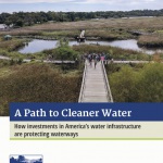 Report cover titled A Path to Cleaner Water with photo of wetland park